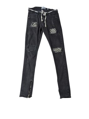 Lakenzie Destroyed Checkered Belted Skinny Jeans